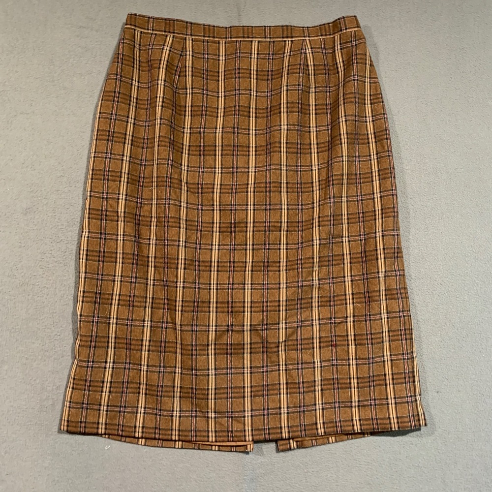 Sag Harbor Woman Brown Plaid Midi Pencil Skirt Plus Size 22W Vintage Academia